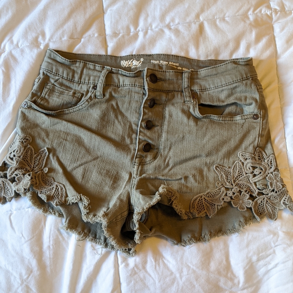 Green denim shorts